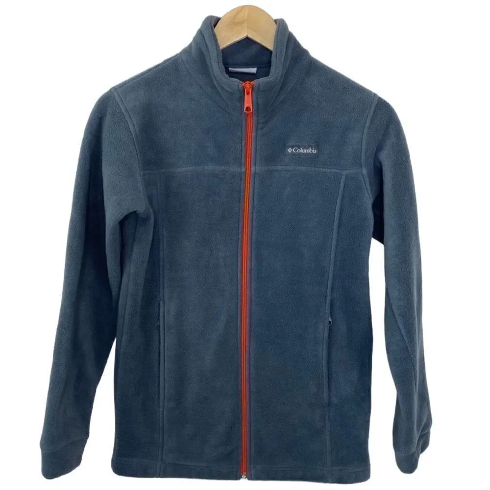 Columbia boys full zip fleece jacket in gray with orange detail size large